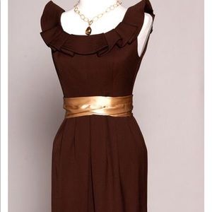 Shoshanna Chocolate Brown Ruffle Neck Dress